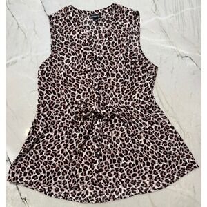 Torrid Leopard Georgette Peplum Sleeveless Button Tie Front Blouse Size 1 #104